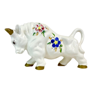 1970s Vintage Italian Mediterranean Hand Painted Ceramic Bull Figurine