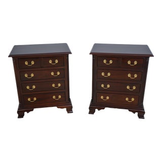 Pair Stickley Chippendale Mahogany 4 Drawer Nightstands For Sale