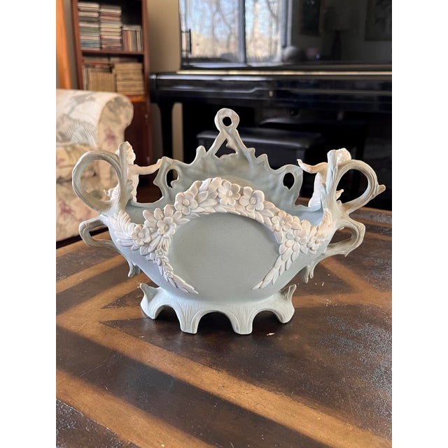 Ceramic Antique Bisque Planter With Cherub Flower Design For Sale - Image 7 of 11