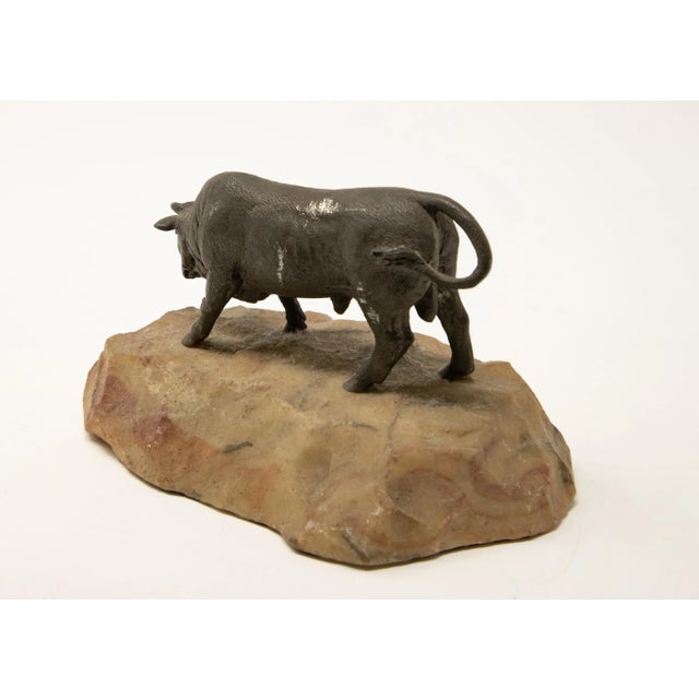 Metal Mid 20th Century Bronze Bull on Stone Base For Sale - Image 7 of 11