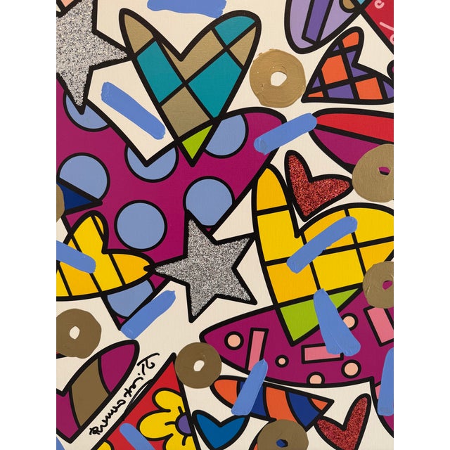 Romero Britto Framed, Signed Mixed Media Romero Britto Original For Sale - Image 4 of 8