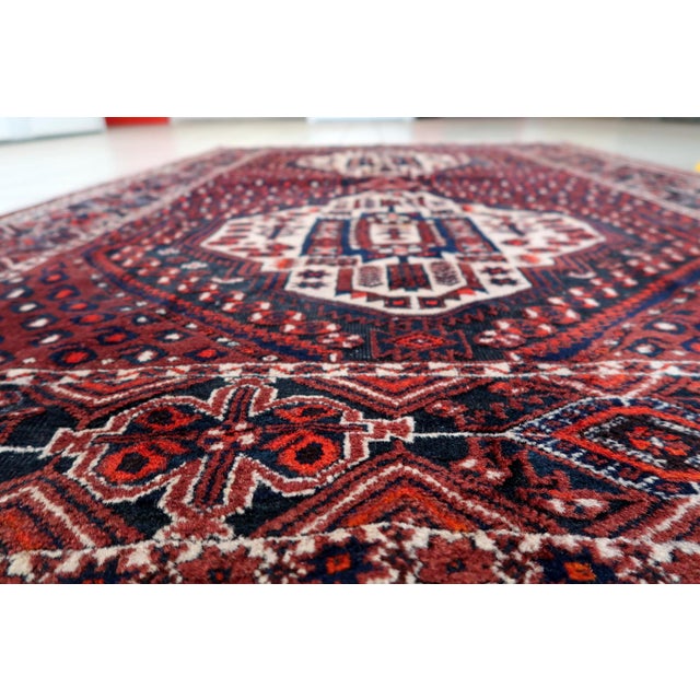 Tribal 1950s, Vintage Persian Afshar Rug, Tribal Double Medallion, Red Field, 4 X 6 For Sale - Image 3 of 11