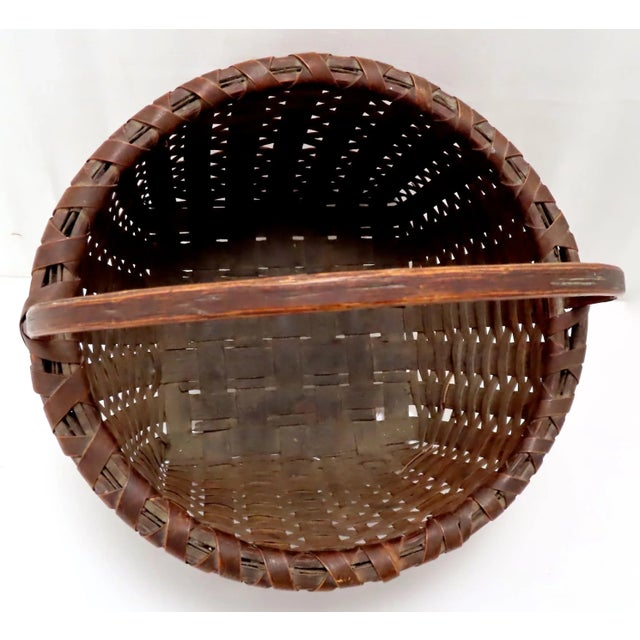 Antique Northeastern American Hand Woven Wood Splint Hoop Handle Basket ...