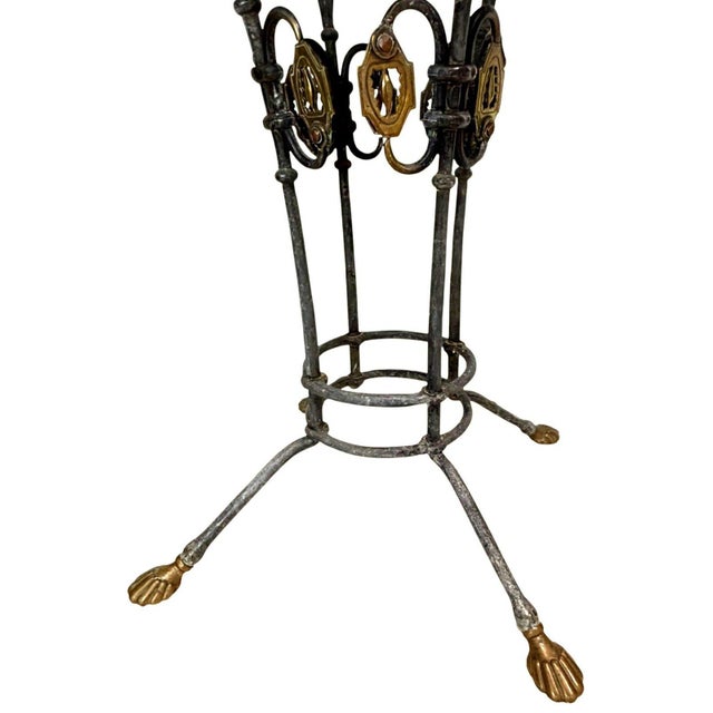 Antique Wrought Iron Brass Greyhound Gueridon Table Inlaid Marble Top 22" For Sale - Image 4 of 14