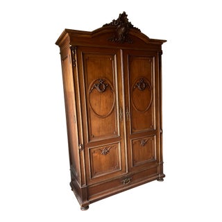 Late 19th Century French Wood Armoire Wardrobe For Sale