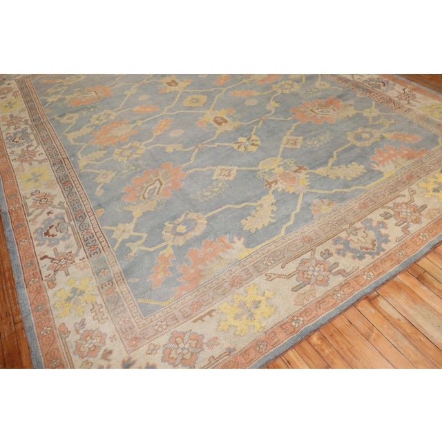 Early 20th Century Soft Blue Antique Oushak Rug, 9' X 12' For Sale - Image 5 of 10