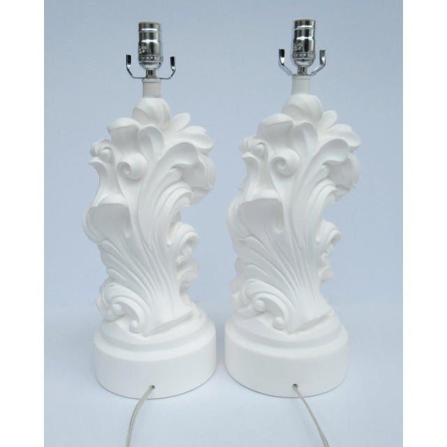 C.1980's White Plaster "Dorothy Draper-Style" Scrolled Leaf Lamps -Pair For Sale In West Palm - Image 6 of 13