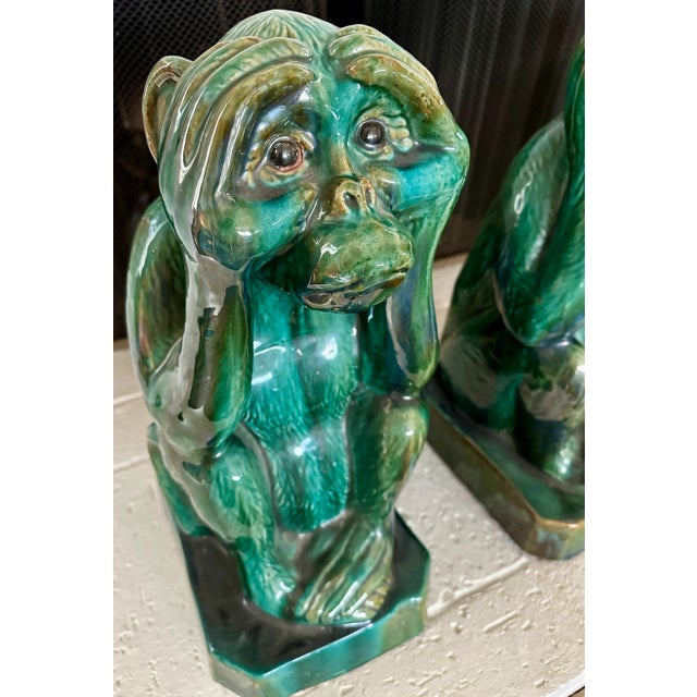 Set of 3 Vintage Glazed Terra Cotta Monkey Large Monkey Garden Figures For Sale - Image 9 of 12