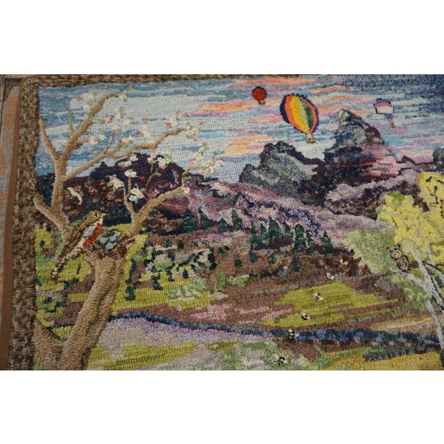 1940s Multicolor Scenic Winter Folk Art American Hooked Rug 3'2" X 3'10" Handknotted Wool Carpet For Sale - Image 4 of 10
