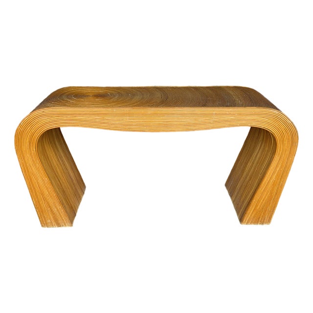 Gabriella Crespi Style Mid-Century Pencil Reed Rattan Waterfall Console Table For Sale