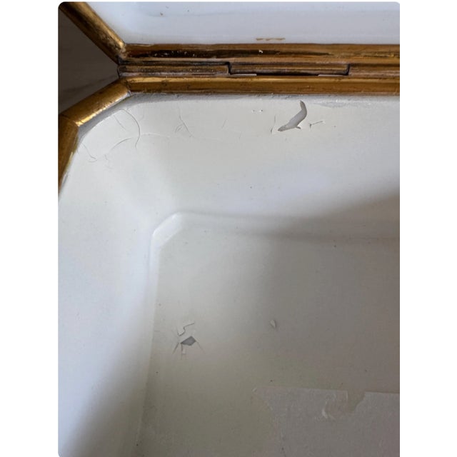 Vintage or Antique Possibly 19th Century White Opaline Glass Jewelry Casket Box Hand Painted Floral Decor & Gilt Bronze 6.25"x4.75"x5.25"h For Sale - Image 18 of 18