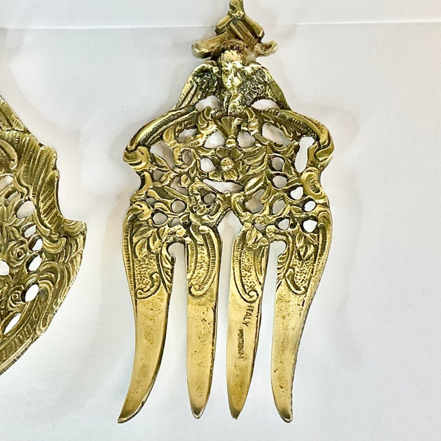 1940s Vintage Italian Baroque Rocco Brass Serving Utensils, Fork and Spoon - Set of 2 For Sale - Image 6 of 9