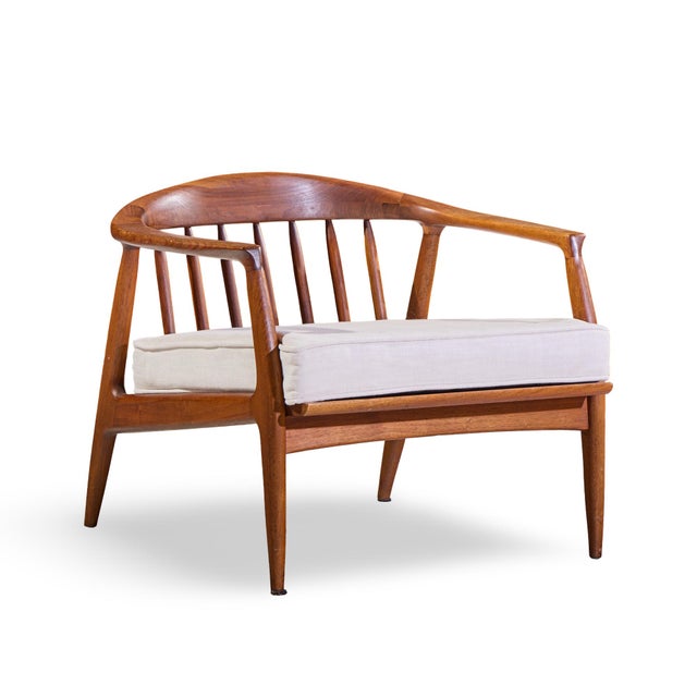 Milo Baughman for Thayer Coggin Milo Baughman for Thayer Coggin Mid Century Walnut Horseshoe Lounge Chairs - Pair For Sale - Image 4 of 12