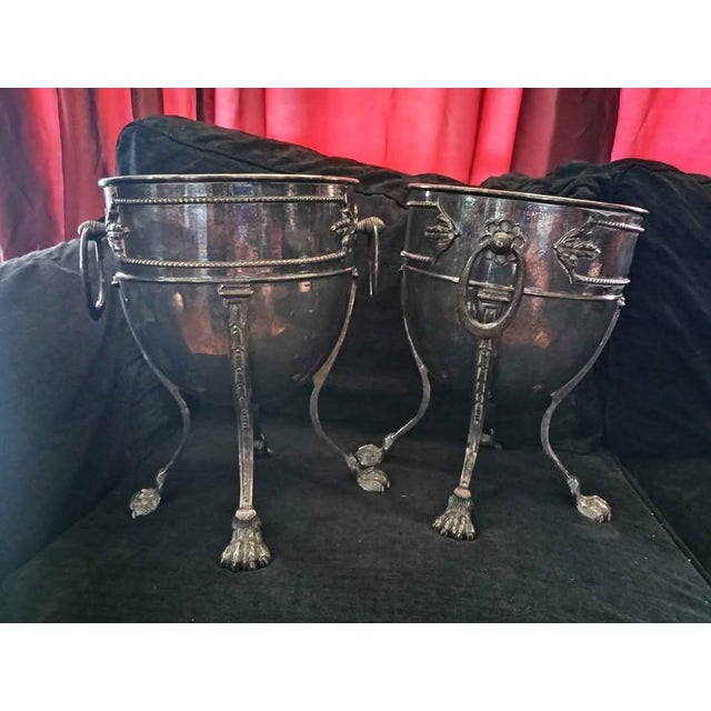 Traditional Vintage Silver Plate Footed Planter Jardinieres or Ice Chillers - a Pair For Sale - Image 3 of 9