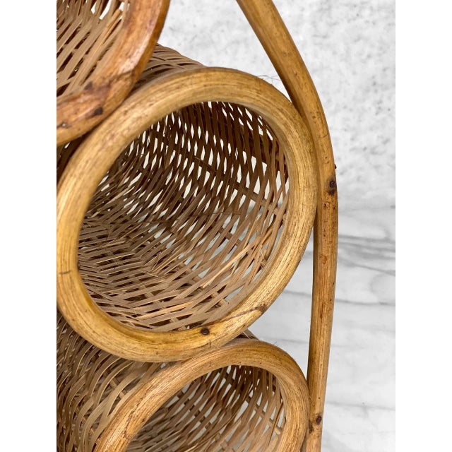 Vintage Boho Coastal Rattan Wicker Sculptural Wine Bottle Rack Holder For Sale - Image 9 of 13