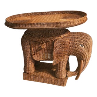 Large Rattan and Wicker Elephant Side Table Attributed to Vivai Del Sud, Italy 1970s For Sale