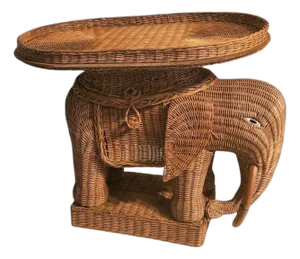 Large Rattan and Wicker Elephant Side Table Attributed to Vivai Del Sud, Italy 1970s