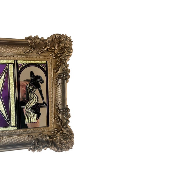 1970s Rare Vintage Mid Century Modern Postmodern 1970s African Disco Mirror Wall Art 1980s Ornate Regency MCM For Sale - Image 5 of 11