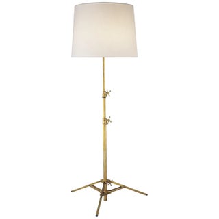 Thomas O'Brien by Visual Comfort Signature Studio Floor Lamp in Hand-Rubbed Antique Brass with Linen Shade For Sale