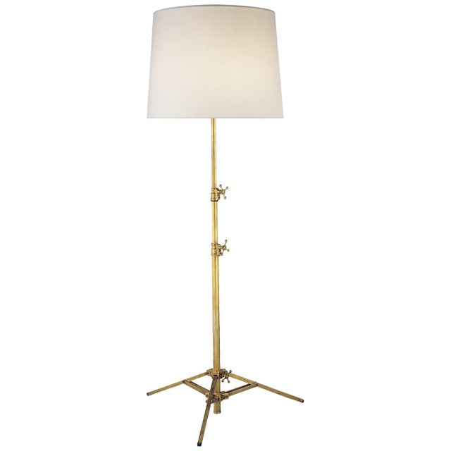 Thomas O'Brien by Visual Comfort Signature Studio Floor Lamp in Hand-Rubbed Antique Brass with Linen Shade For Sale