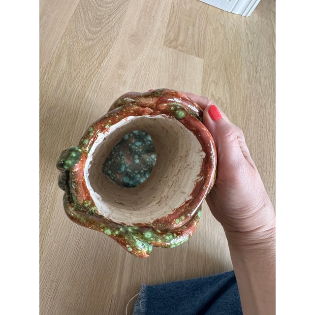 Ceramic Signed 1981 Sculptural Studio Pottery Vessel With Loop Handles, Brown & Green Speckled Glaze For Sale - Image 7 of 8