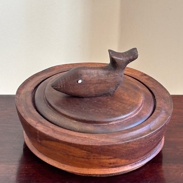 Primitive Turned Wood Trinket Box W/ Nautical Motif For Sale - Image 14 of 18