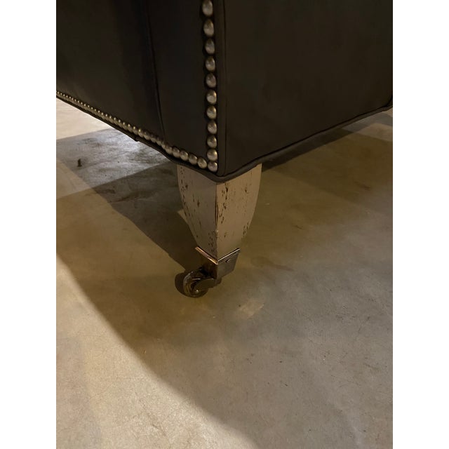 Lillian August Bluish-Gray Leather Easy Chair For Sale - Image 9 of 11