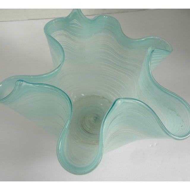 Vintage Murano Celadon Aqua Fazzoletto Handkerchief Art Glass Vase For Sale - Image 11 of 13