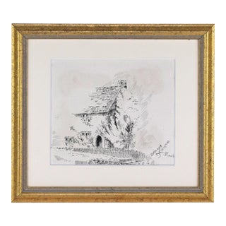 Small Antique English Pen & Ink Drawing "Cottage Brixham" 1905 For Sale