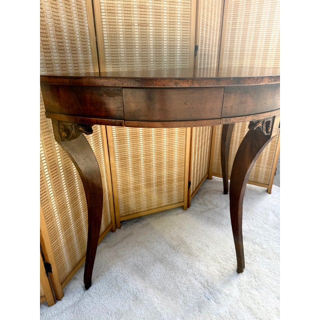 Francesco Molon Louis XVI Style Walnut Demilune Console Table- Made in Italy For Sale - Image 11 of 18