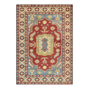 Kazak Rug 4' X 5'8'' Red Wool Tribal Hand-Knotted Oriental Carpet