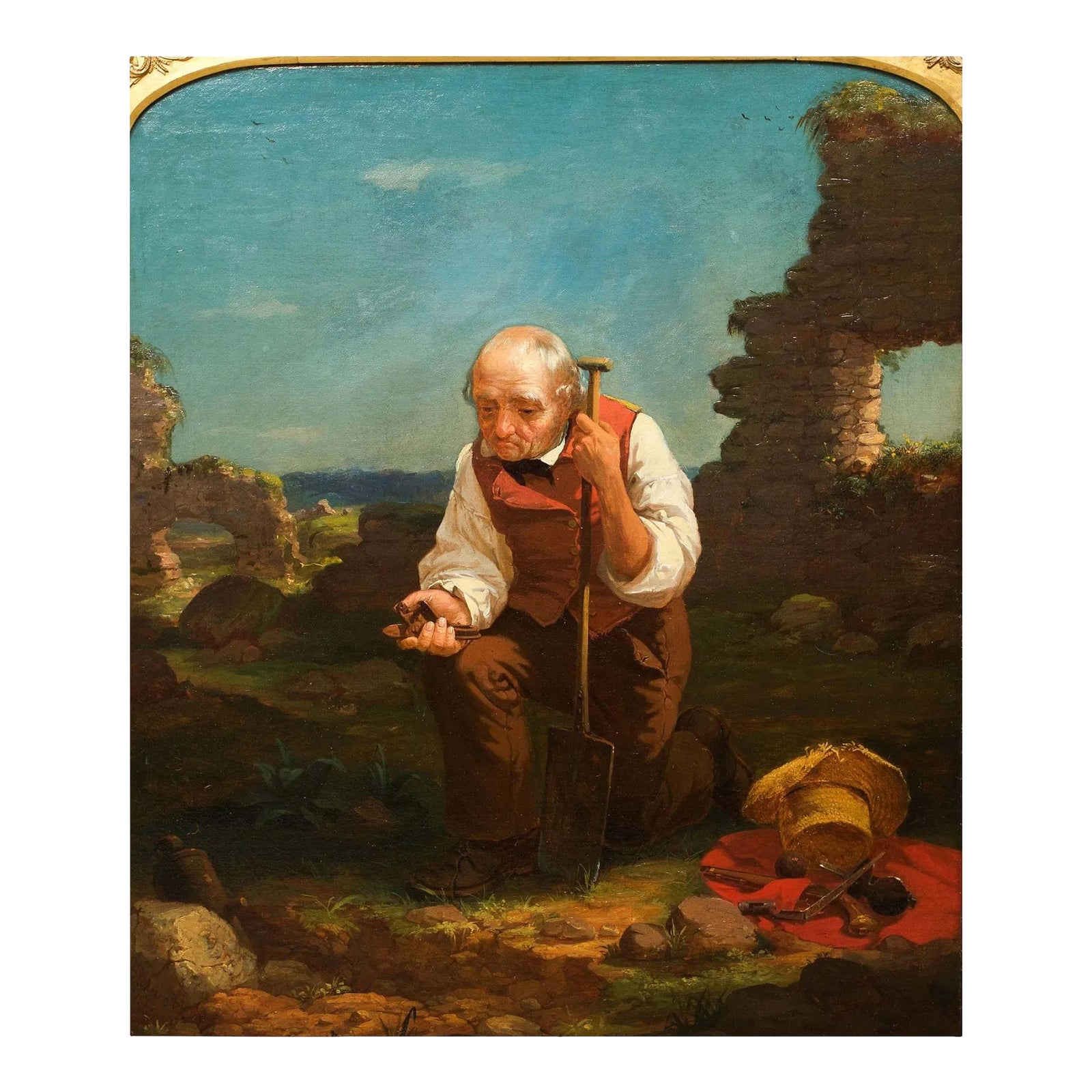 Antique Circa 1854 Painting "Relic Hunter" by Charles F. Blauvelt (American, 18241900) Chairish