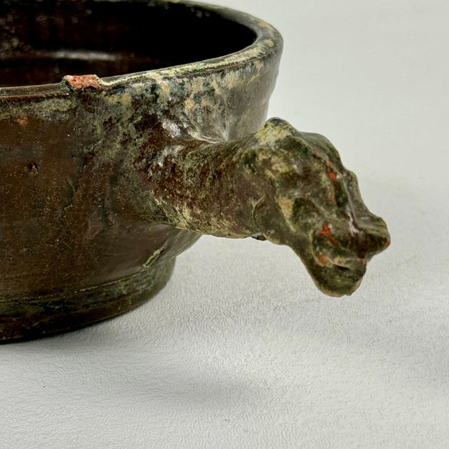 Vintage Asian Ceramic Green Glazed Dish With Dragon Head Extended Handle For Sale In New York - Image 6 of 11