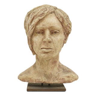 Sculpted Clay Female Bust, 1970s For Sale