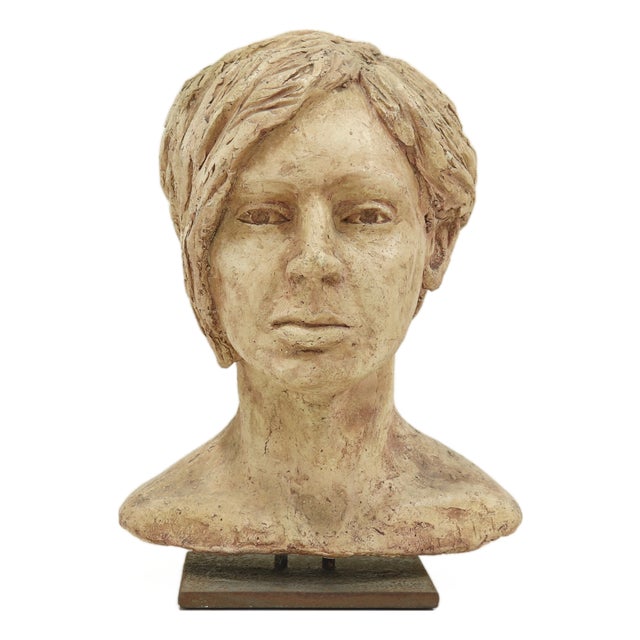 Sculpted Clay Female Bust, 1970s For Sale