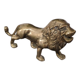 Vintage Brass Lion Statue For Sale