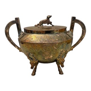 Vintage Sugar Bowl With Lid Hunting Dog Art Deco Meriden & Company 1875 For Sale
