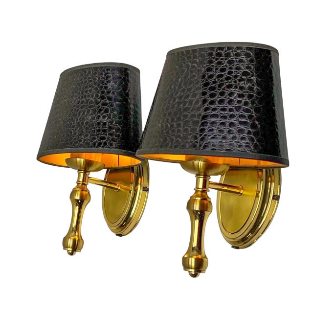 Metal Regency Wall Lamps in Gold Brass from Herda, 1970s, Set of 2 For Sale - Image 7 of 10