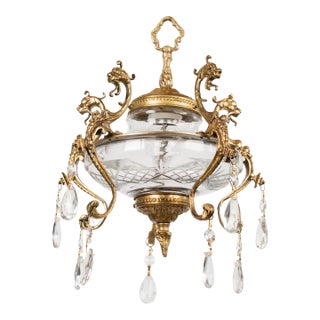 1930s Spanish Gilt Bronze & Hand-Blown Glass "Dragon" Pendant Light For Sale
