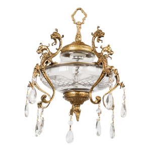 1930s Spanish Gilt Bronze & Hand-Blown Glass "Dragon" Pendant Light