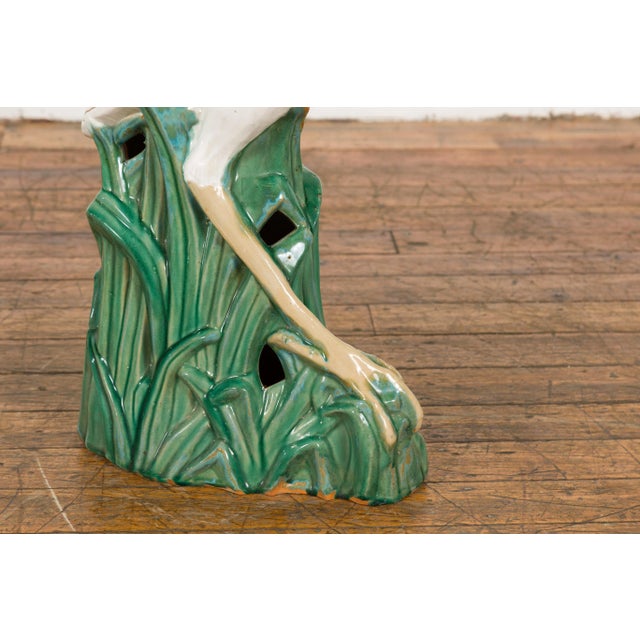 Ceramic Vintage White and Cream Glazed Ceramic Heron Bird Sculpture For Sale - Image 7 of 13