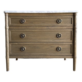Marie Classic White Oak 3 Drawer Night Stand With White Marble Top Montana Brown For Sale