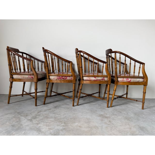 Vintage Drexel Hollywood Regency Faux Bamboo Carved Wood Dining Chairs – Set of 4 For Sale - Image 10 of 18