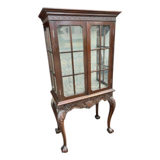 Carved Mahogany Vitrine Display Cabinet For Sale