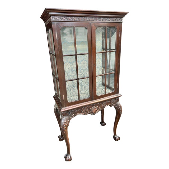 Carved Mahogany Vitrine Display Cabinet For Sale
