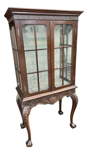 Queen Anne Style Mahogany Vitrine Display Cabinet