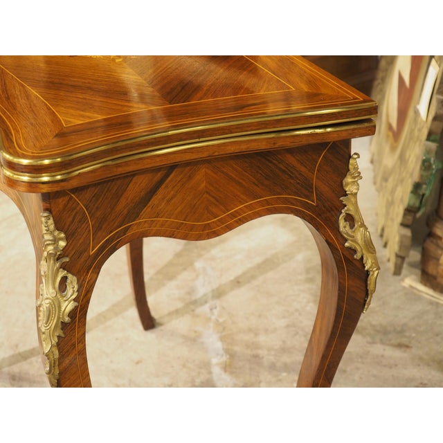 19th Century French Louis XV Style Rosewood Marquetry Console and Game Table For Sale - Image 12 of 18