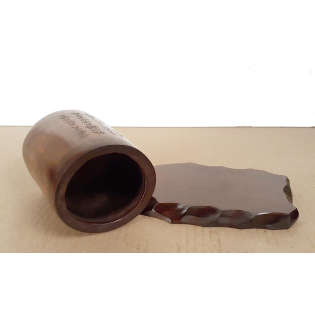 Chestnut Chinese Carved Bamboo Zhang Zhihe Poem Bitong For Sale - Image 8 of 9