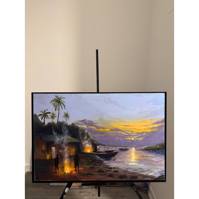 Contemporary Evening by the Fire, Unique Contemporary Painting by Temitayo Oketola (2025) , Oil on Canvas For Sale - Image 3 of 3