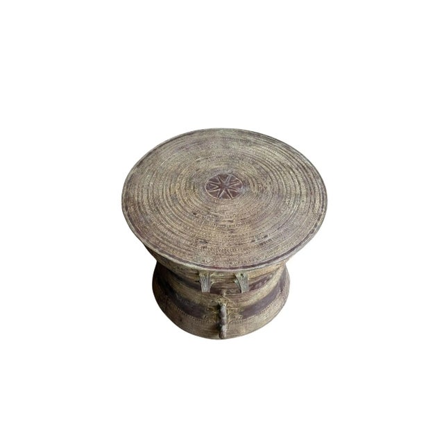 Monumental Cast Bronze Rain Drum Side Table Sculptural Patinated Finish For Sale - Image 6 of 10